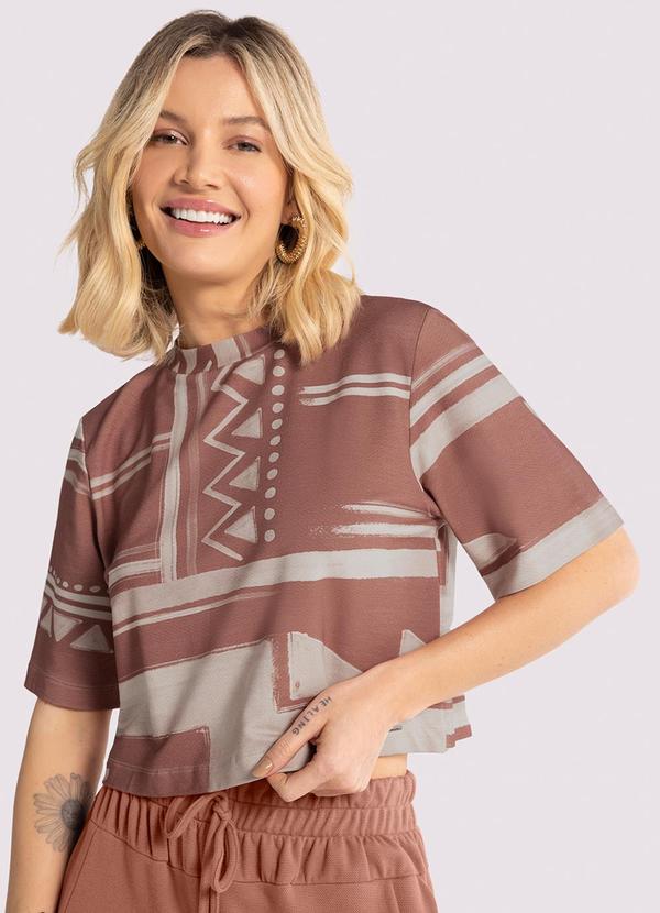 Lunender - Blusa Cropped em Moletom Mvs Estampada Bordo