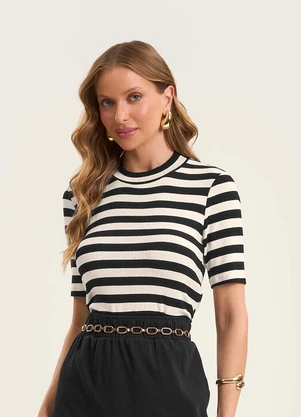 Rovitex - Blusa Cropped em Ribana de Viscose Preto - ROVITEX