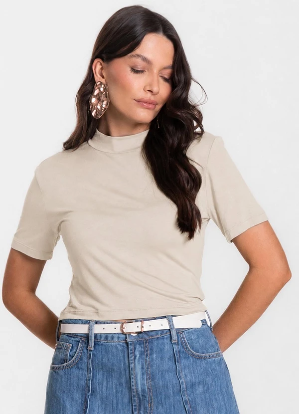 Select - Blusa Cropped Feminina Bege
