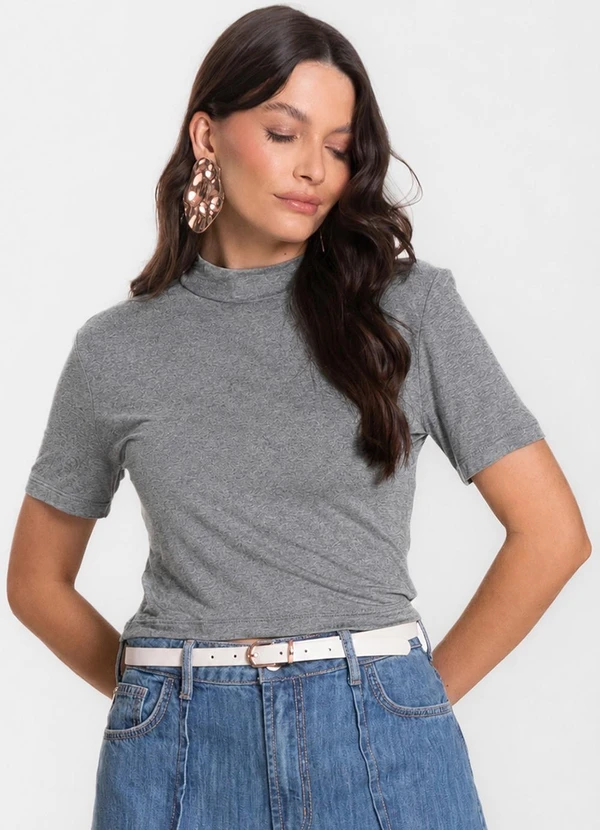 Select - Blusa Cropped Feminina Cinza