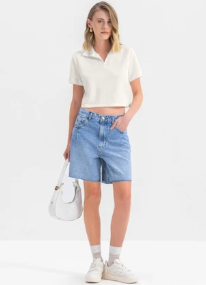 Essendi - Blusa Cropped Feminina em Moletinho  Bege - ESSENDI