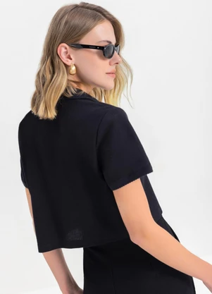 Essendi - Blusa Cropped Feminina em Moletinho  Preto - ESSENDI