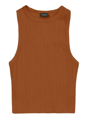 Essendi - Blusa Cropped Feminina em Ribana Marrom - ESSENDI