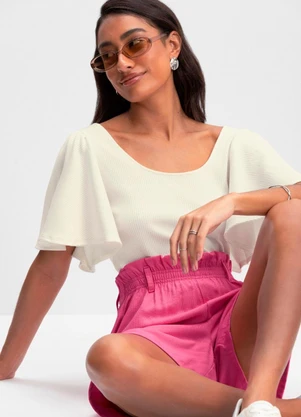 Essendi - Blusa Cropped Feminina em Ribana Natural - ESSENDI