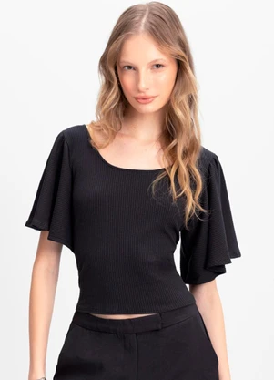 Essendi - Blusa Cropped Feminina em Ribana Preto - ESSENDI