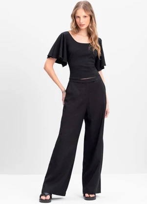 Essendi - Blusa Cropped Feminina em Ribana Preto - ESSENDI