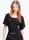 Essendi - Blusa Cropped Feminina em Ribana Natural - variação: Preto