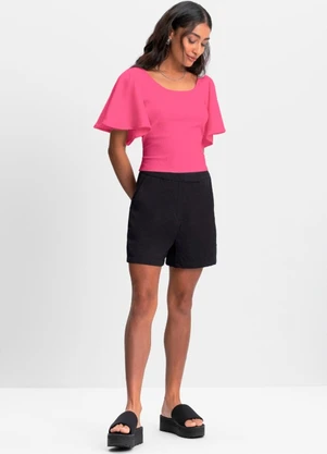 Essendi - Blusa Cropped Feminina em Ribana Rosa - ESSENDI