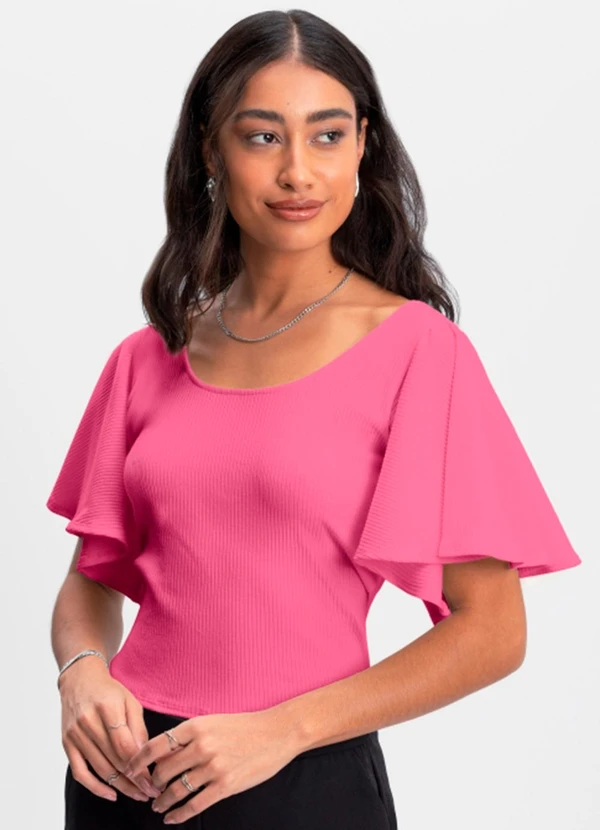 Essendi - Blusa Cropped Feminina em Ribana Rosa