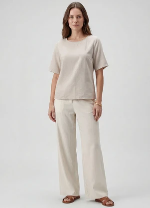 Infinita Cor - Blusa Cropped Feminina em Viscose Bege - INFINITA COR