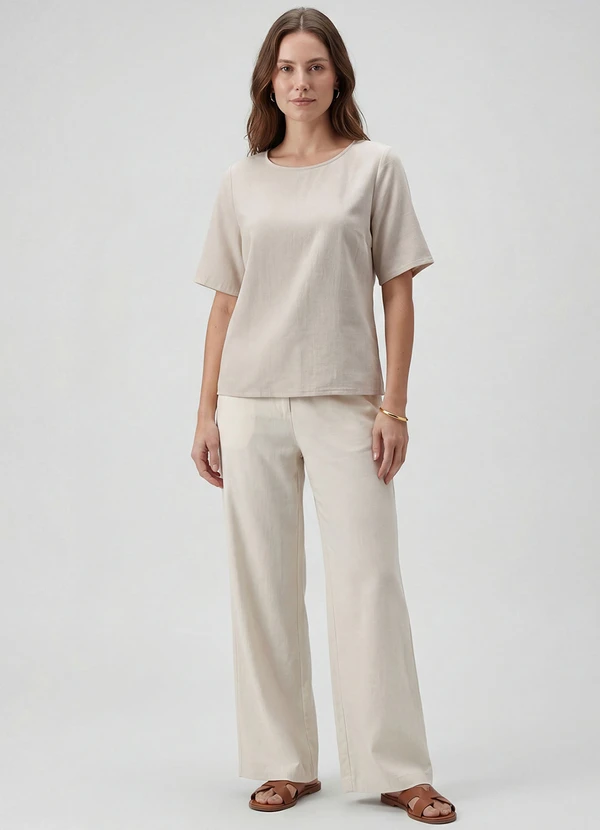 Infinita Cor - Blusa Cropped Feminina em Viscose Bege 2