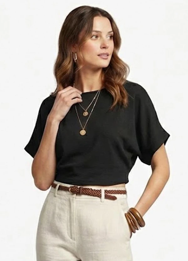Infinita Cor - Blusa Cropped Feminina Preto