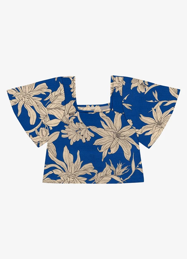 Rovitex - Blusa Cropped Feminina Visco Maquinetada Azul 1