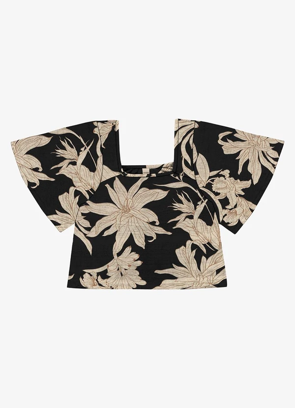 Rovitex - Blusa Cropped Feminina Visco Maquinetada Preto