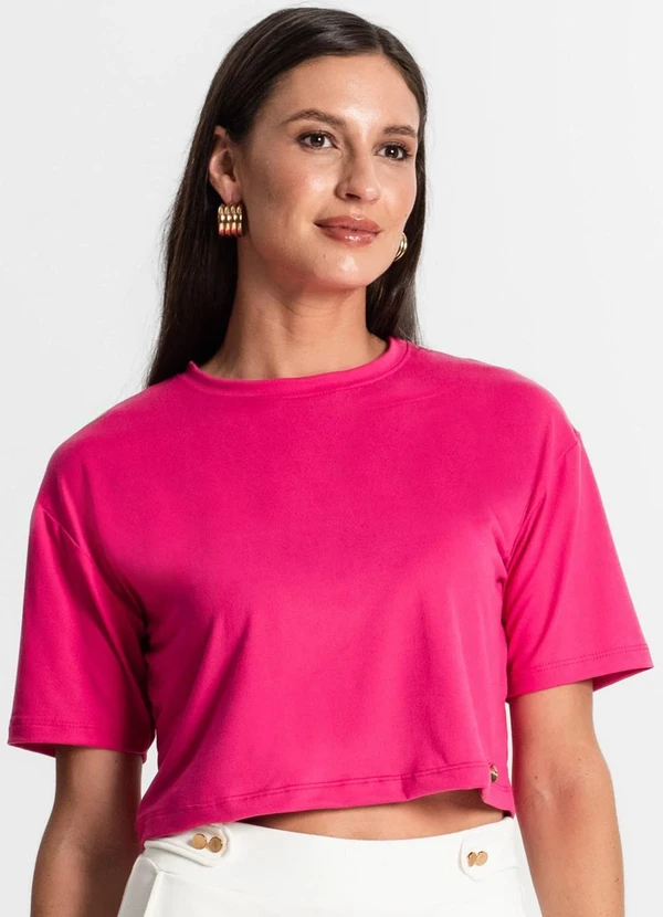 Rovitex - Blusa Cropped Manga Curta Rosa