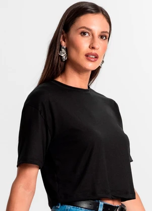 Rovitex - Blusa Cropped Manga Curta Preto - ROVITEX