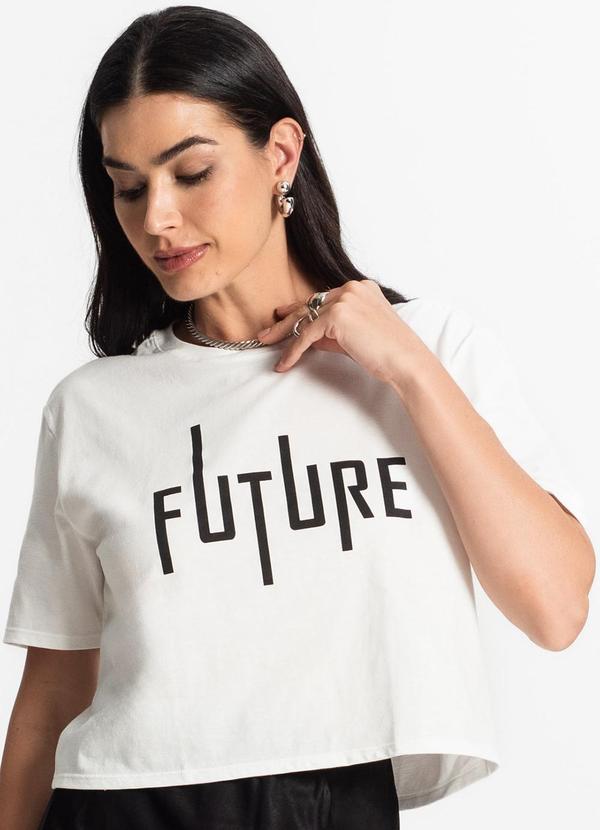 Select - Blusa Cropped Over Manga Curta Branco