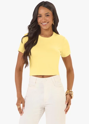 Rovitex - Blusa Cropped Ribana Básica Amarelo - ROVITEX