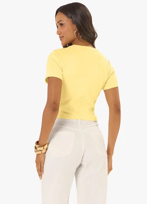 Rovitex - Blusa Cropped Ribana Básica Amarelo - ROVITEX