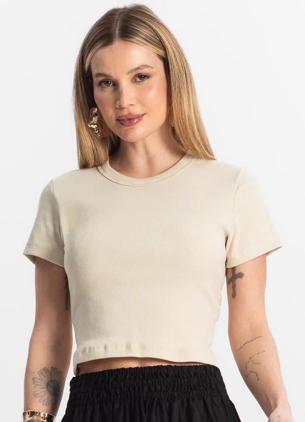 Rovitex - Blusa Cropped Ribana Básica Bege