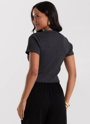 Rovitex - Blusa Cropped Ribana Básica Cinza - ROVITEX
