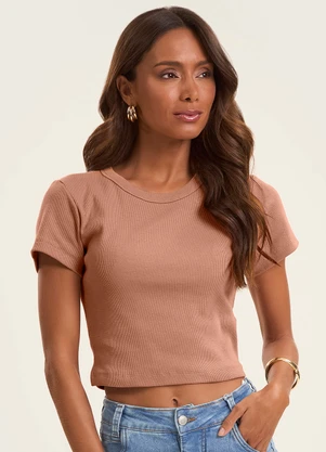 Rovitex - Blusa Cropped Ribana Básica Marrom - ROVITEX