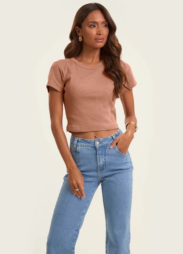 Rovitex - Blusa Cropped Ribana Básica Marrom 2