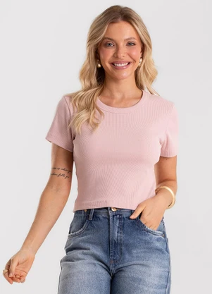 Rovitex - Blusa Cropped Ribana Básica Rosa - ROVITEX