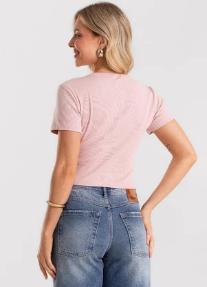 Rovitex - Blusa Cropped Ribana Básica Rosa - ROVITEX