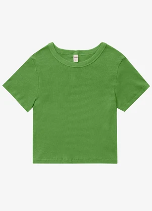 Rovitex - Blusa Cropped Ribana Básica Verde - ROVITEX