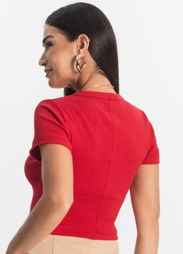 Rovitex - Blusa Cropped Ribana Básica Vermelho 2