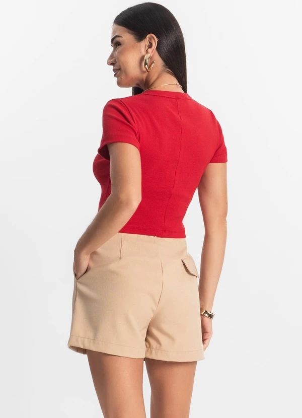 Rovitex - Blusa Cropped Ribana Básica Vermelho 4