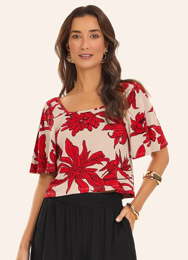 Rovitex - Blusa Cropped Visco Maquinetada Vermelho 1