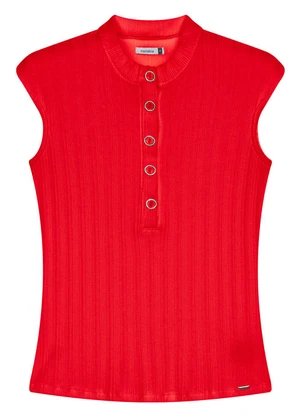 Marialícia - Blusa Curta Feminina Canelada Botões Vermelho - MARIALÍCIA