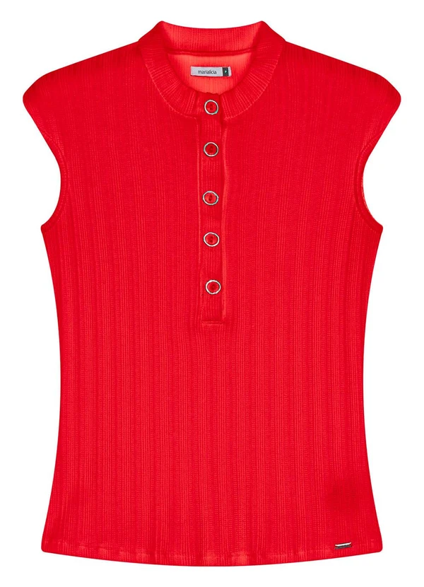 Marialícia - Blusa Curta Feminina Canelada Botões Vermelho