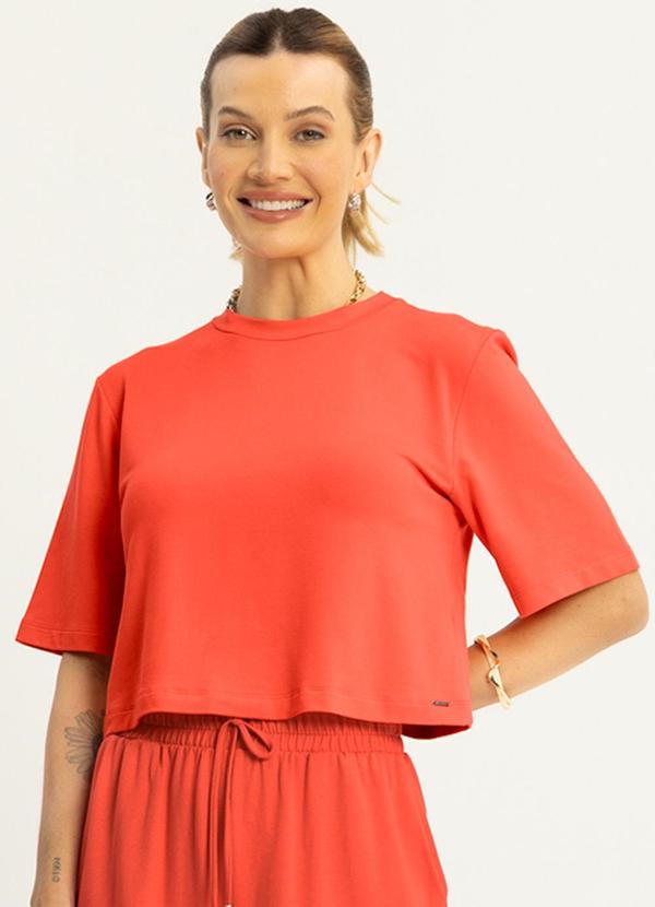 Lunender - Blusa Curta Lisa Malha Viscose Elastano Laranja