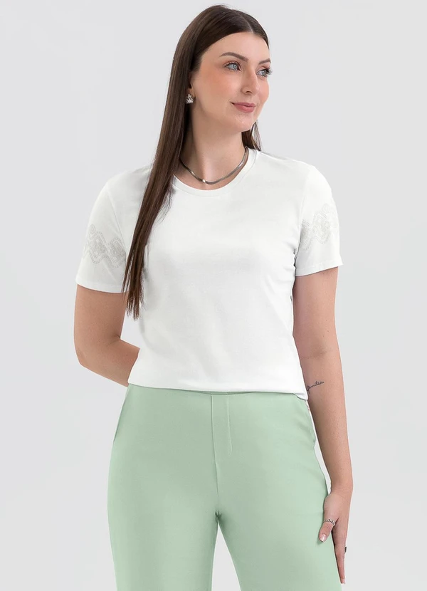 Habana - Blusa de Algodão com Estampa nas Mangas Branco