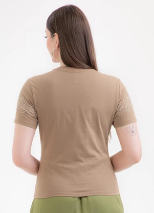 Habana - Blusa de Algodão com Estampa nas Mangas Marrom - HABANA