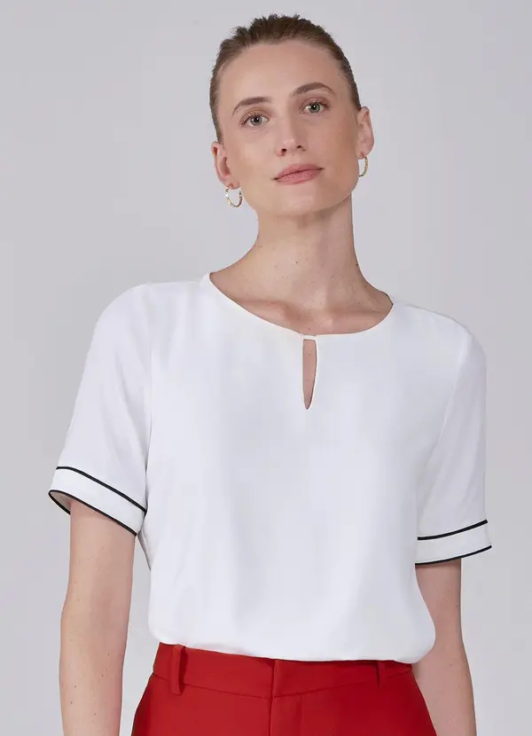 Principessa - Blusa de Crepe Off White com Filete Preto Nagila 1