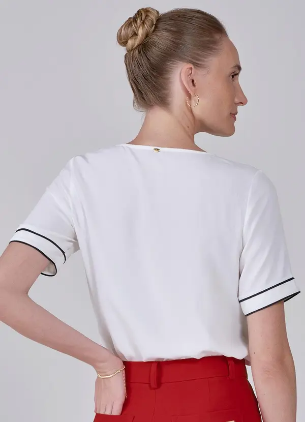 Principessa - Blusa de Crepe Off White com Filete Preto Nagila 2