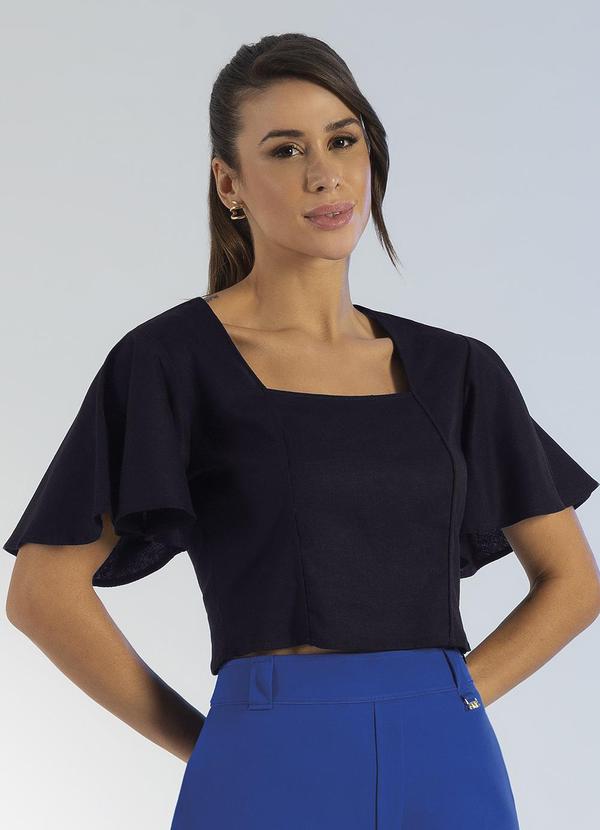 Gris - Blusa de Linho com Manga Solta Preto