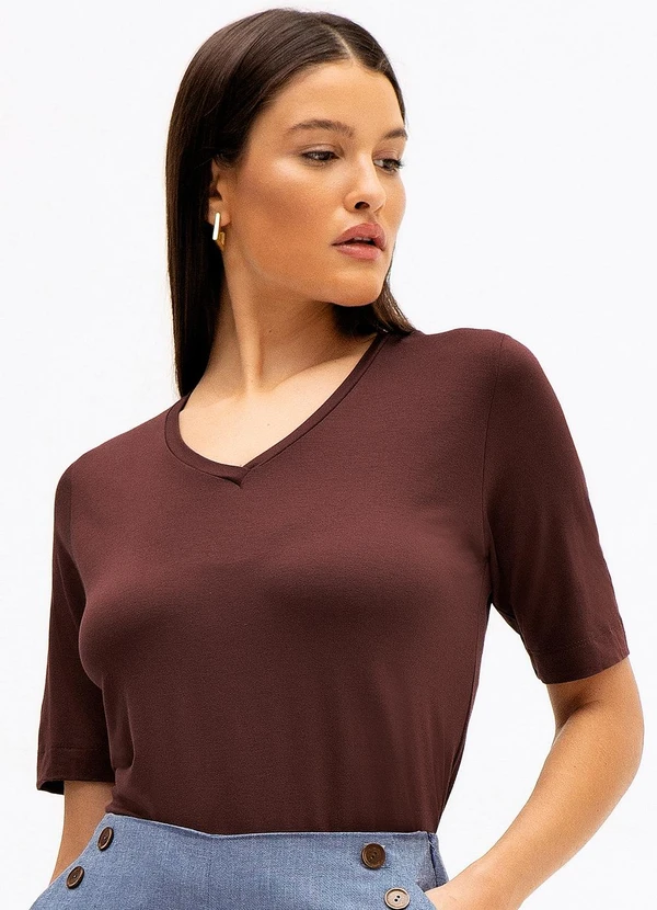 Principessa - Blusa de Malha Cotton Marrom Diandra