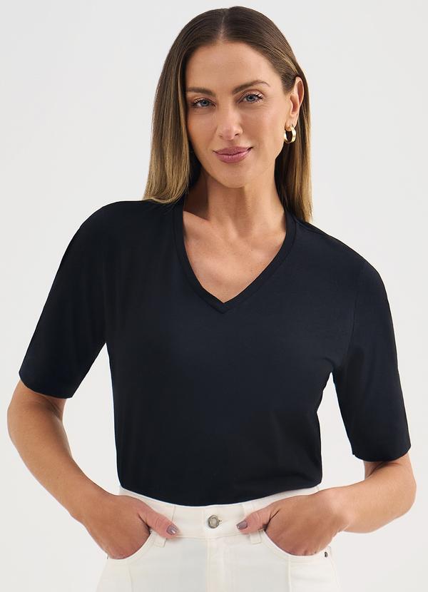 Principessa - Blusa de Malha em Algodão com Elastano Preto Diandra