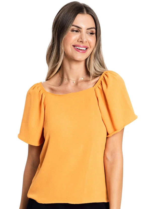 Rovitex - Blusa de Manga Ampla com Elástico Laranja