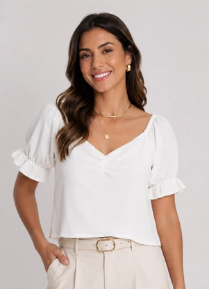 Rovitex - Blusa de Manga Bufante Feminina Bege - ROVITEX