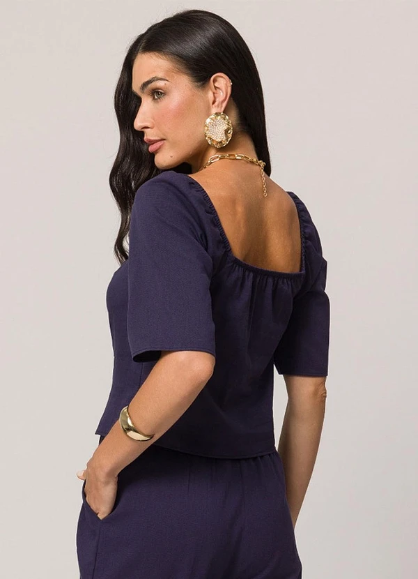 Doce Trama - Blusa de Manga Curta Azul 2