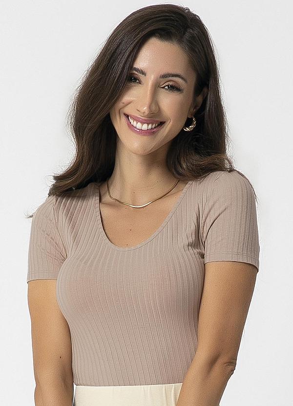 Habana - Blusa de Manga Curta Canelada Bege