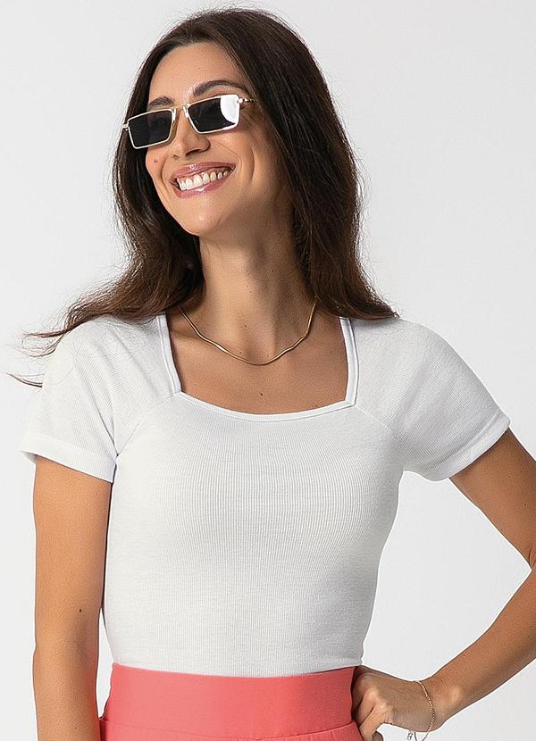 Habana - Blusa de Manga Curta Canelada Branco