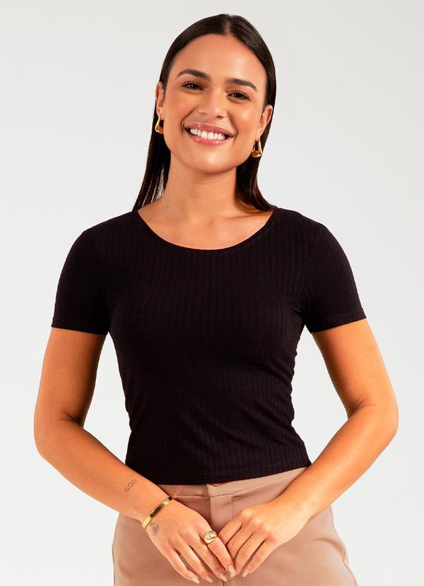 Cativa - Blusa de Manga Curta Canelada Preto
