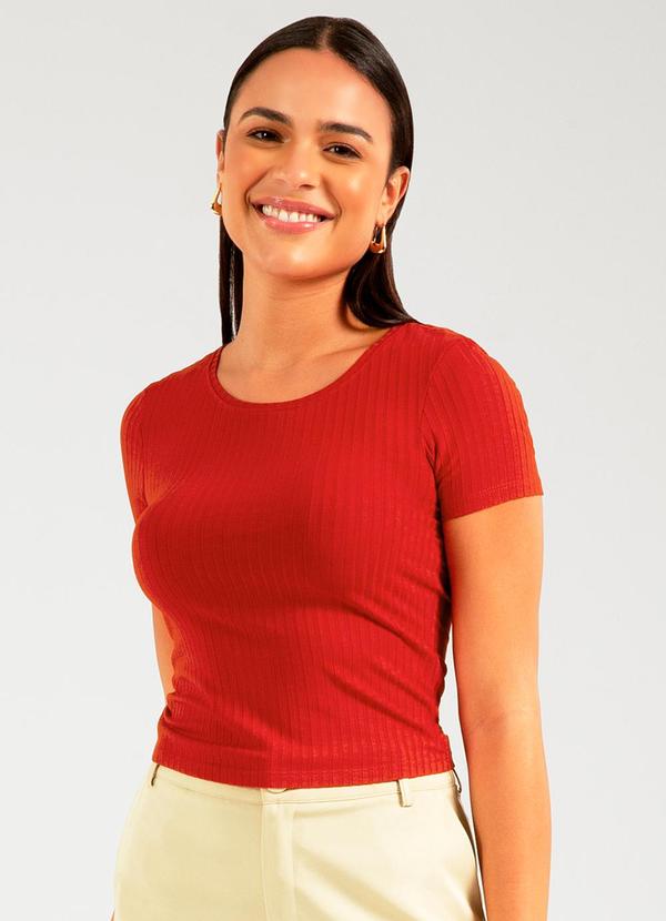 Cativa - Blusa de Manga Curta Canelada Vermelho